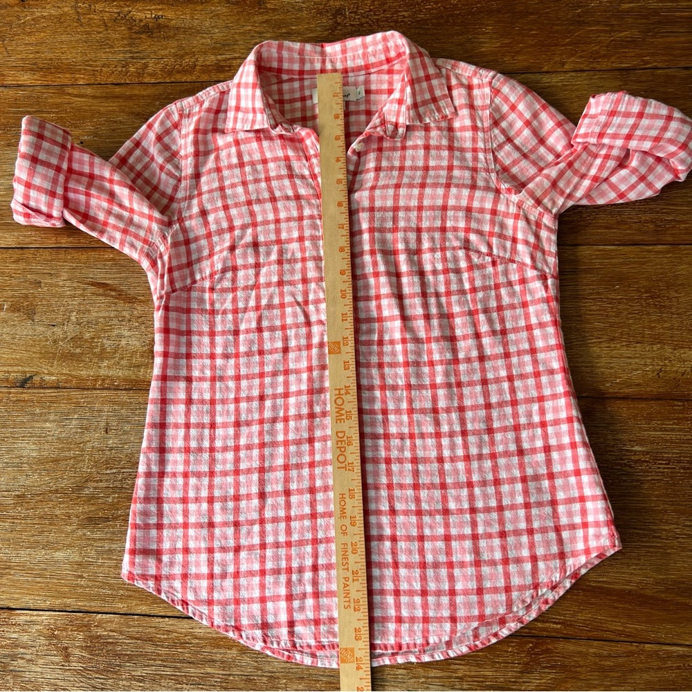 Vineyard Vines Red Pink Gingham Linen Cotton Button Blend Down Shirt Top Size 0 - Picture 15 of 16